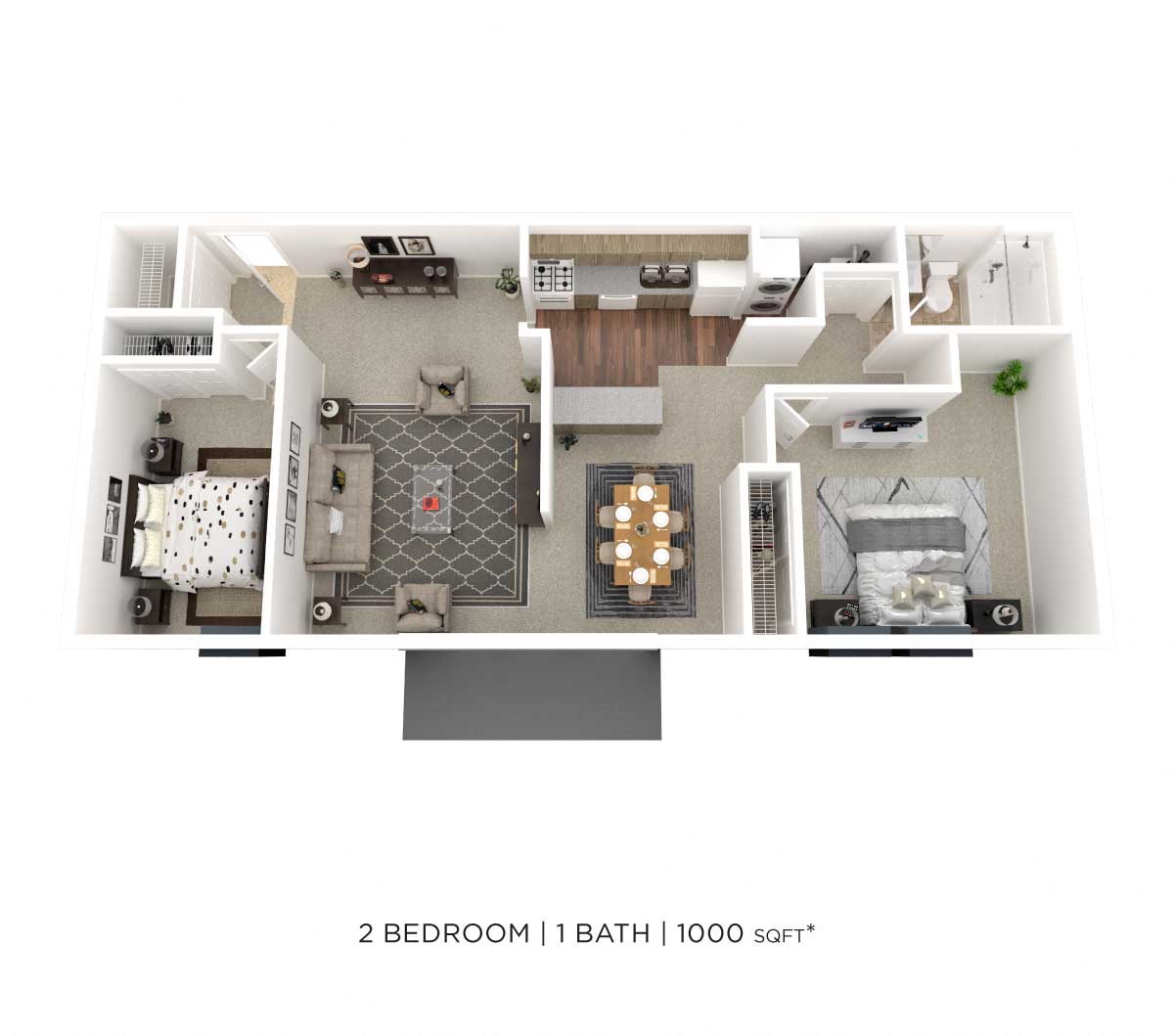 Two Bedroom- 1,000 sqft floor plan