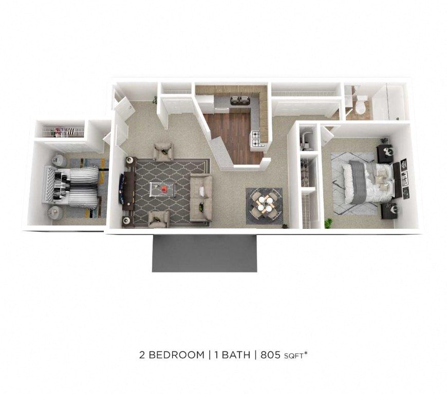 Two Bedroom - 805 sqft floor plan