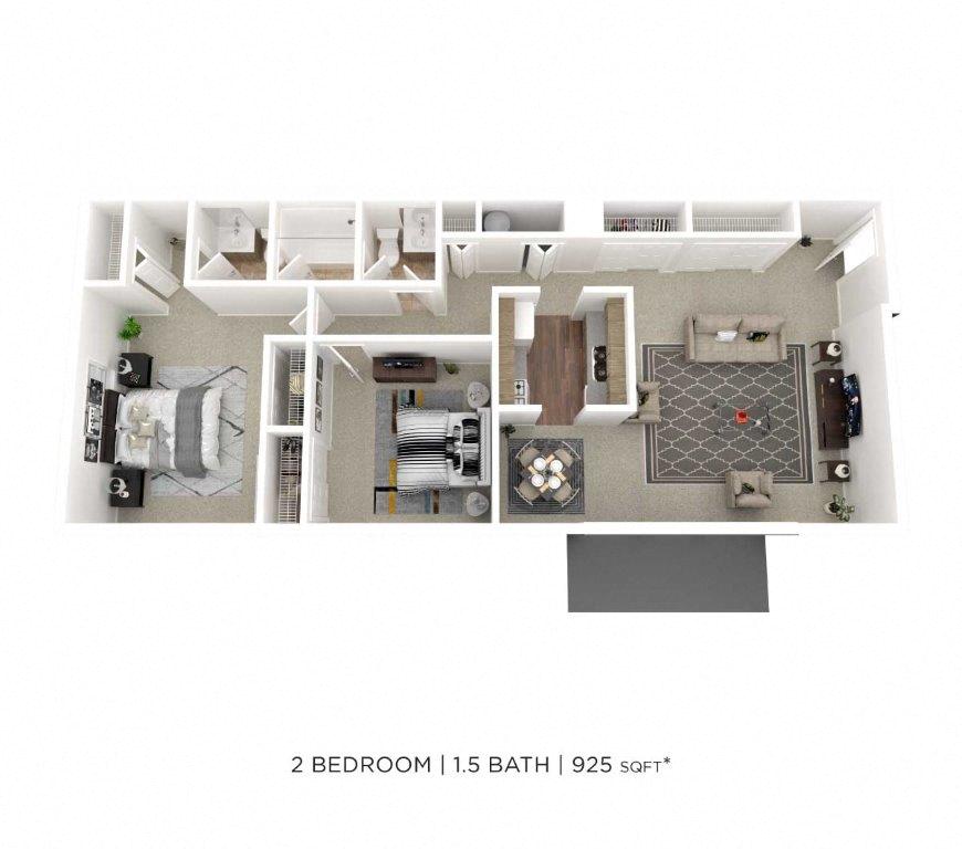 Two Bedroom 1.5 Bath - 925 sqft floor plan