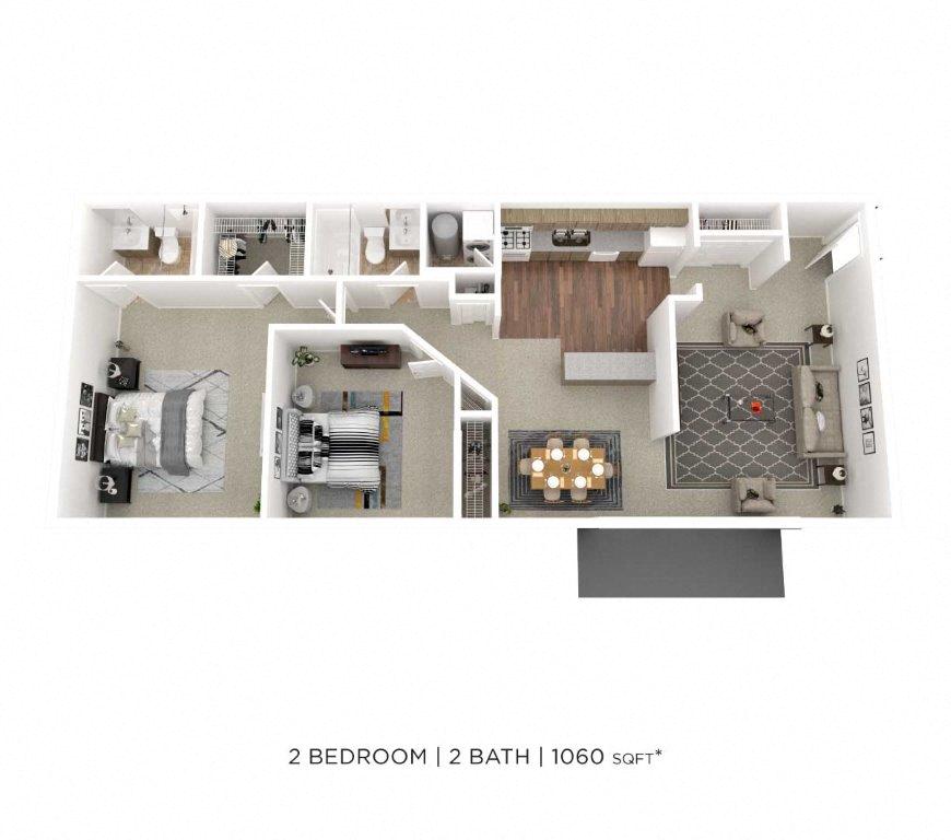 Two Bedroom 2 Bath - 1,060 sqft floor plan