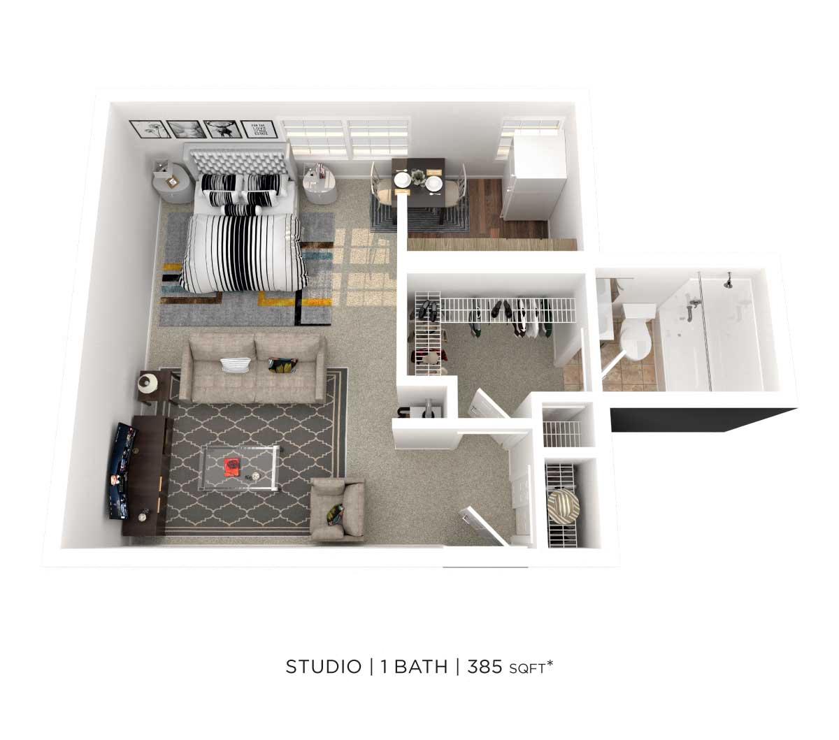 Studio - 385 sqft floor plan