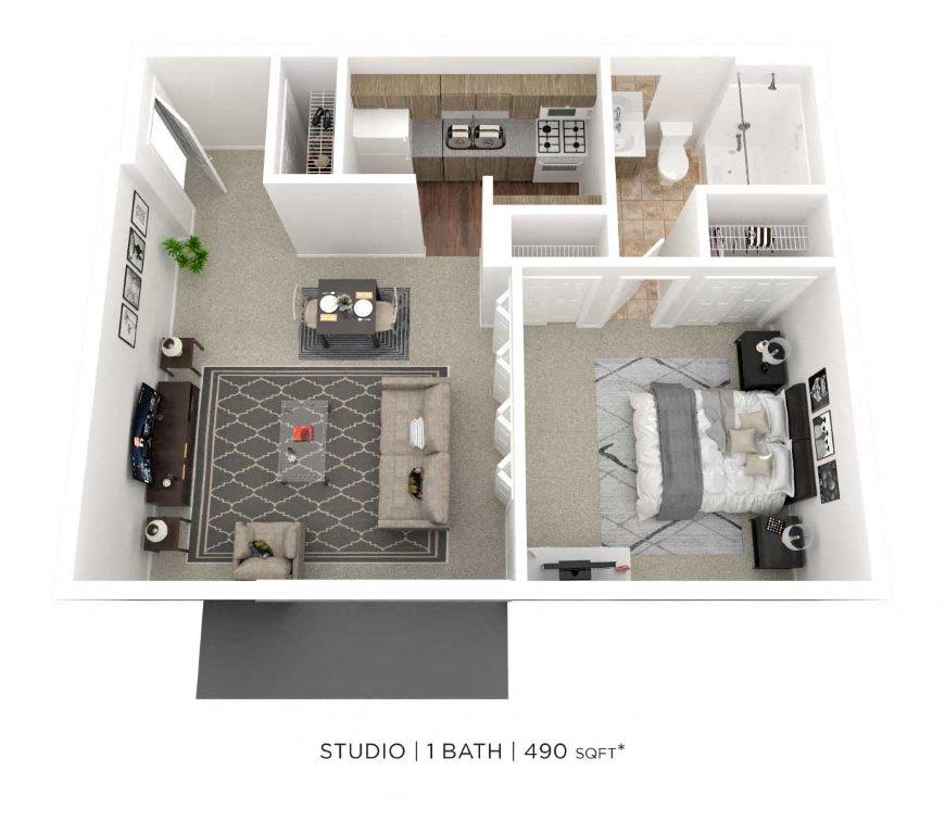 Studio - 490 sqft floor plan