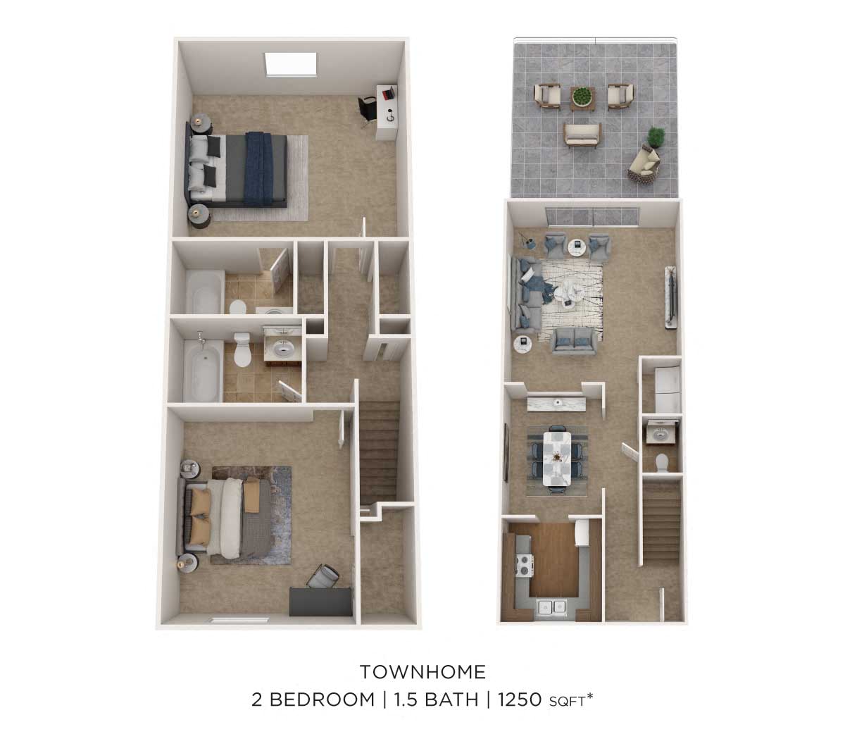 Two Bedroom 2.5 Bath Townhome floor plan