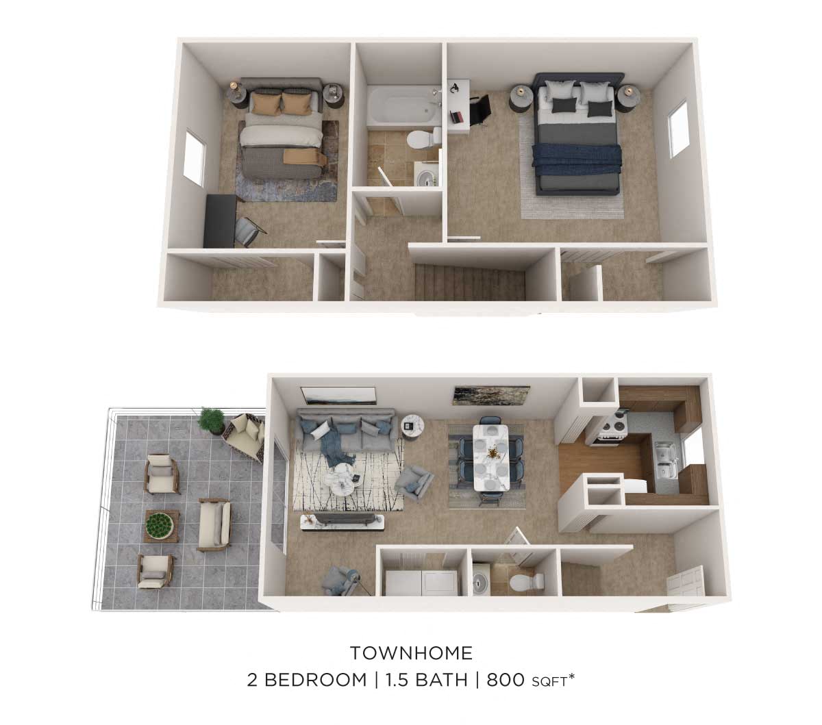Two Bedroom 1.5. Bath Townhome floor plan