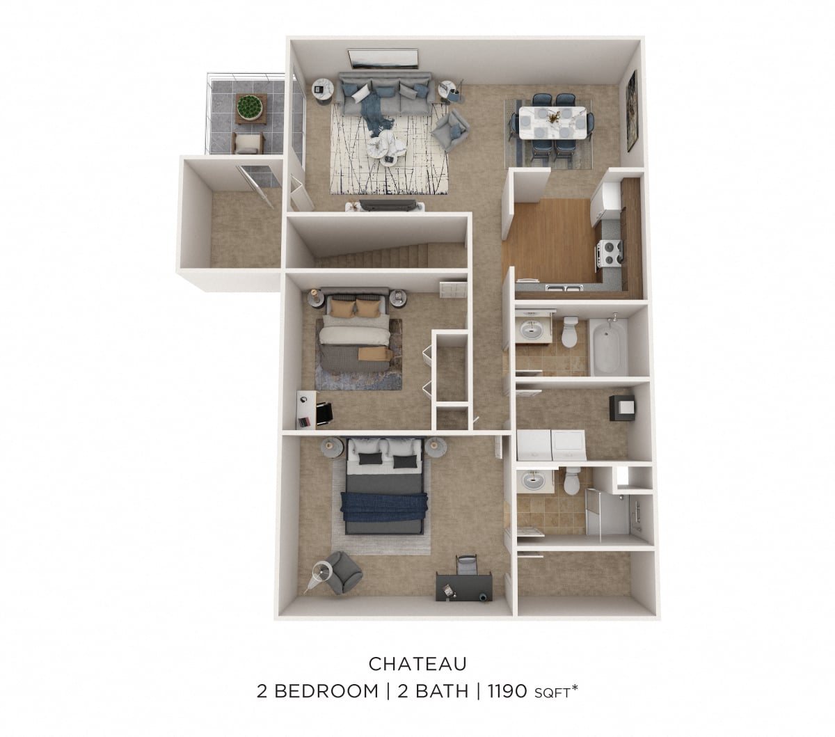 Two Bedroom 2 Bath - 1,190 sqft floor plan