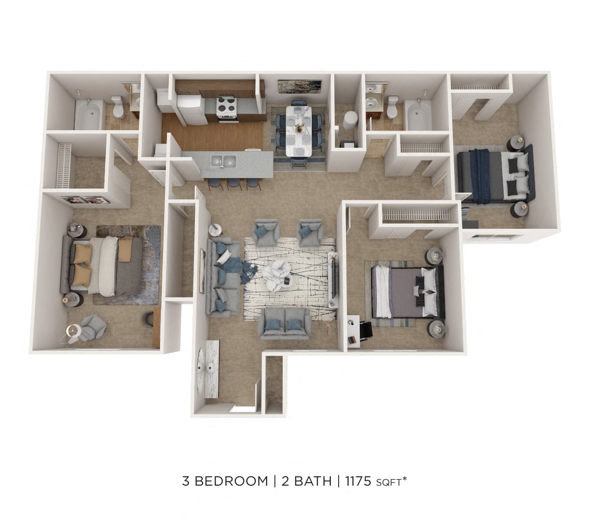 Three Bedroom 2 Bath floor plan