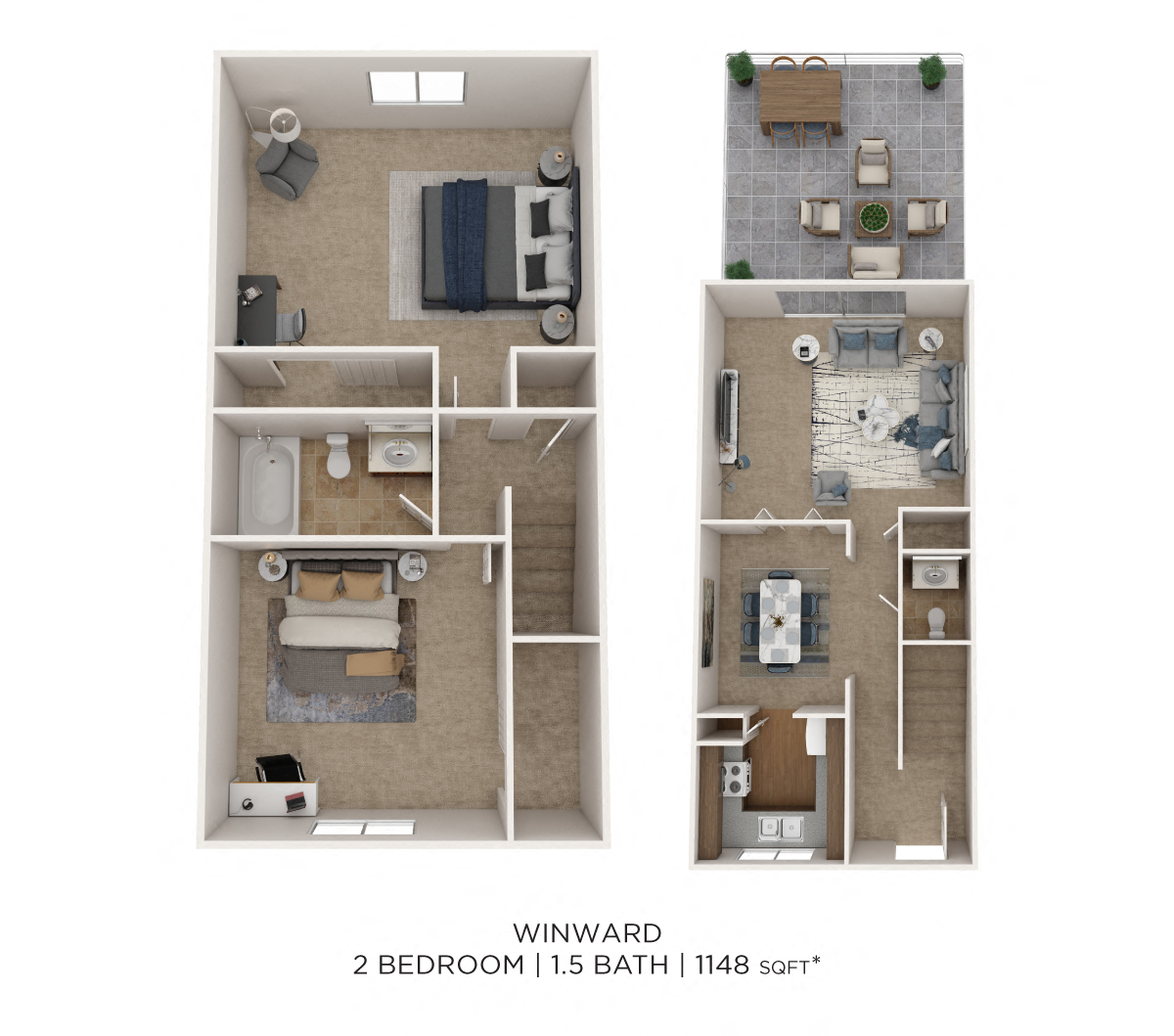 Two Bedroom 1.5 Bath floor plan