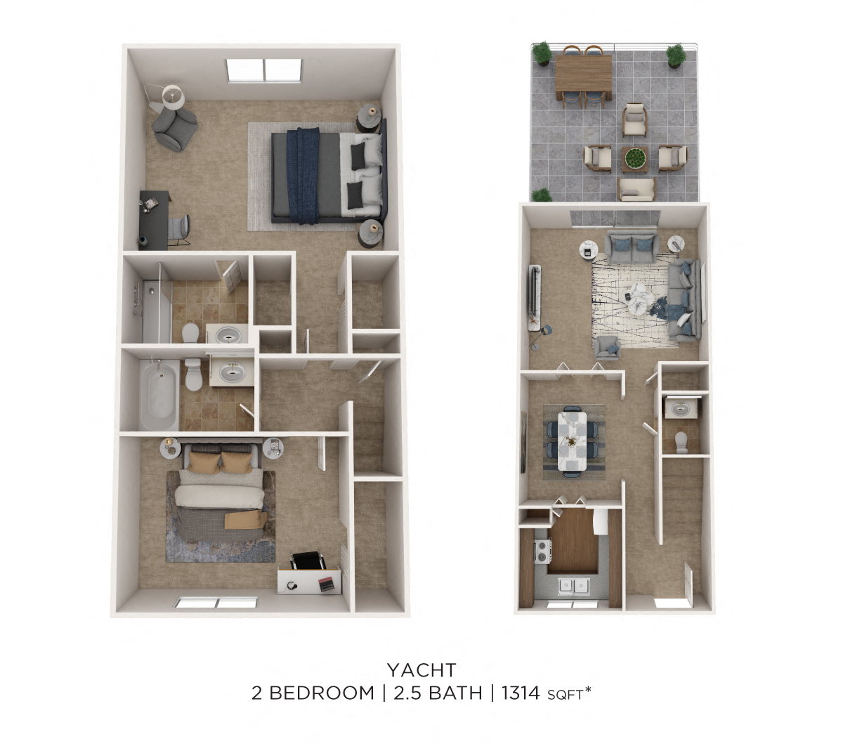 Two Bedroom 2.5 Bath floor plan