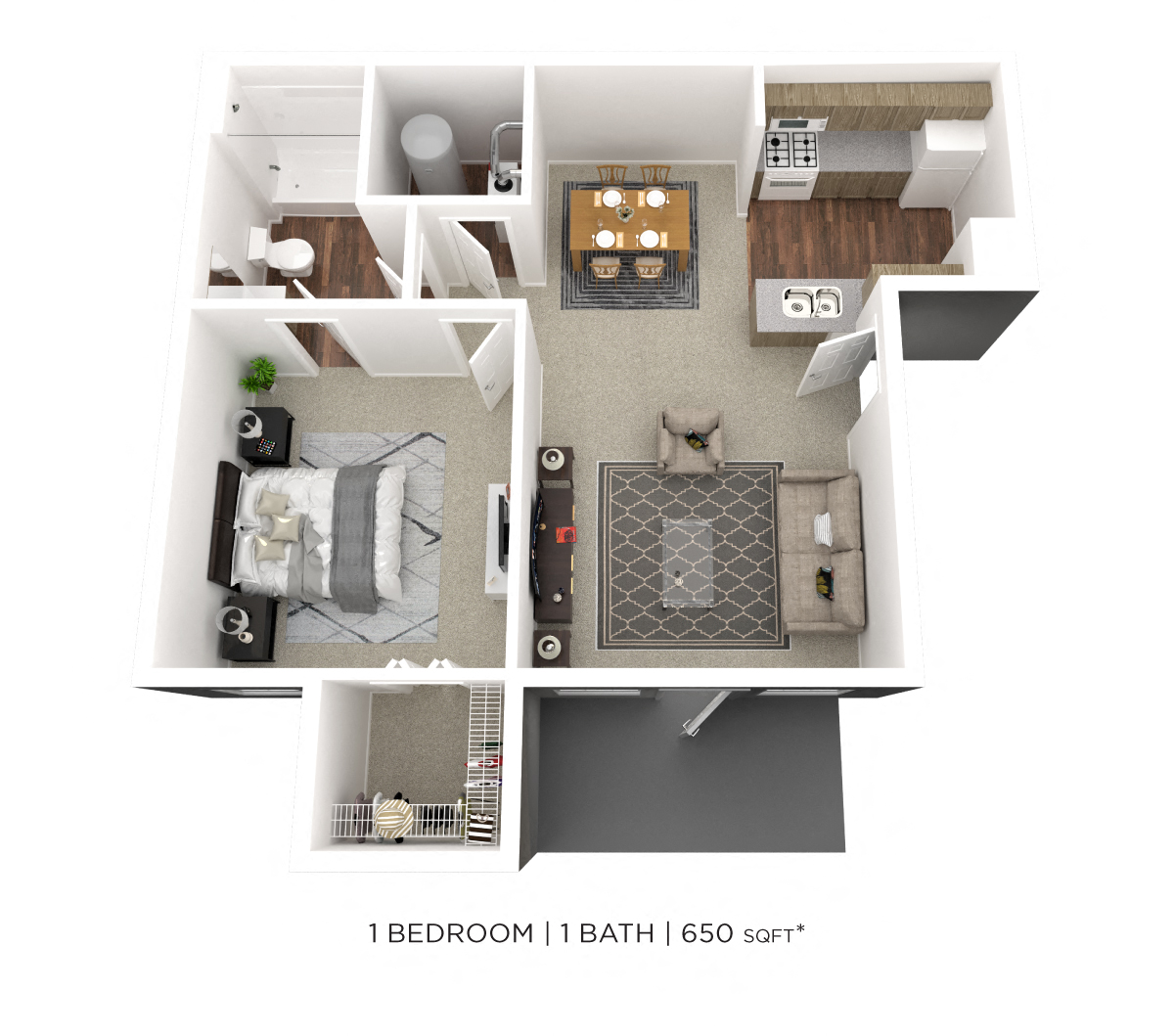 One Bedroom - 650 sqft floor plan