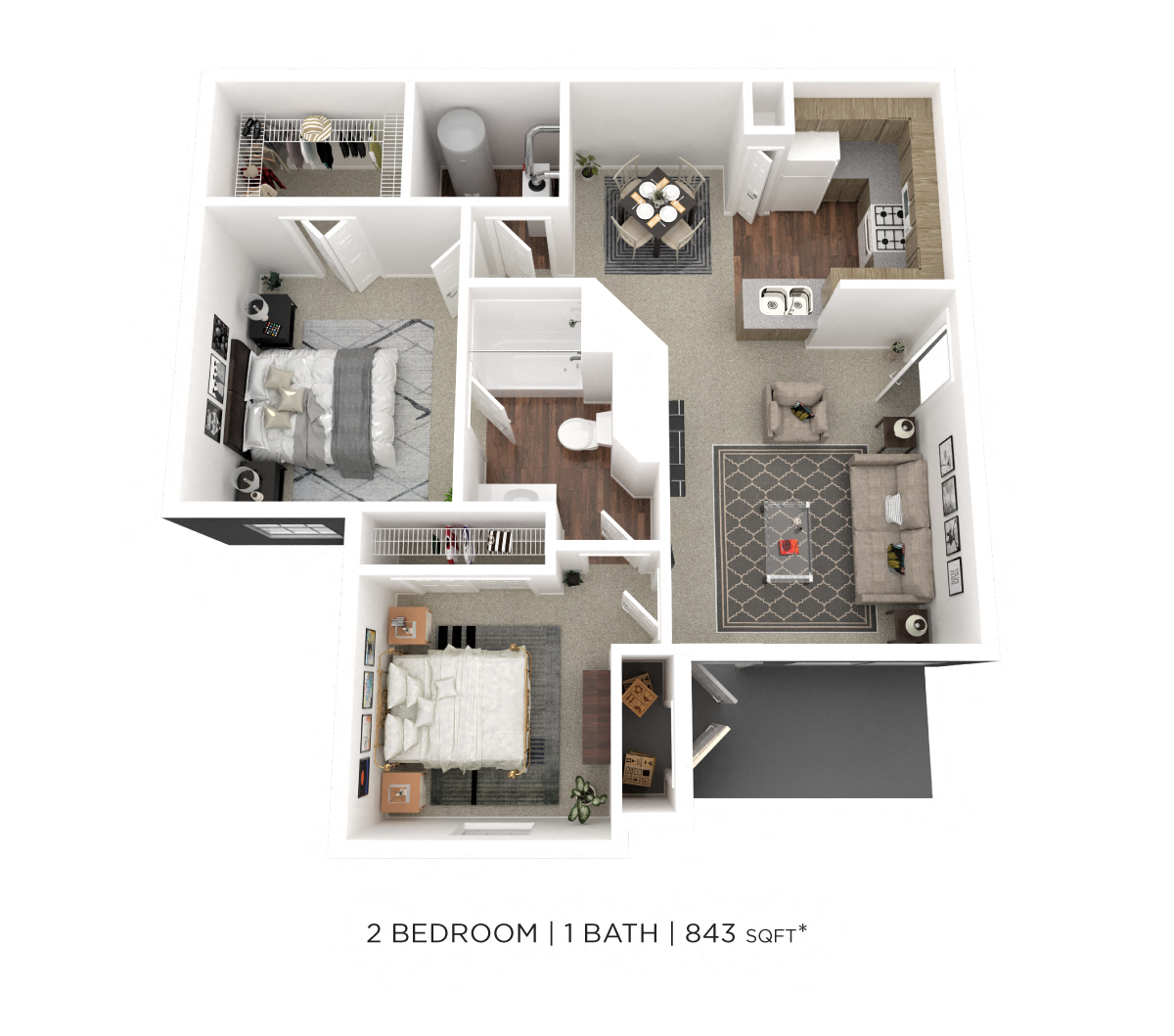 Two Bedroom - 843 sqft floor plan