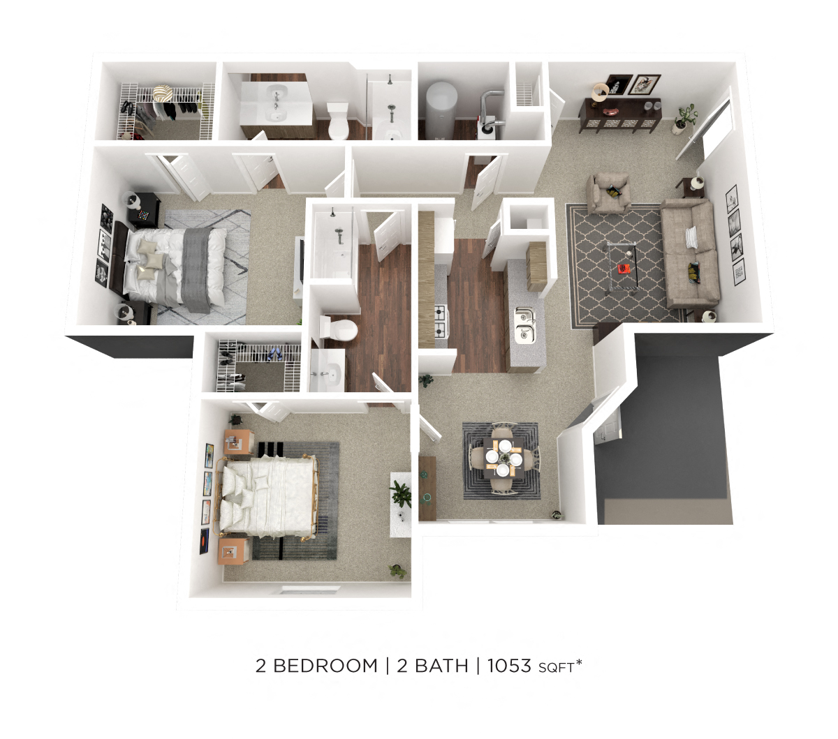 Two Bedroom 2 Bath - 1,053 sqft floor plan