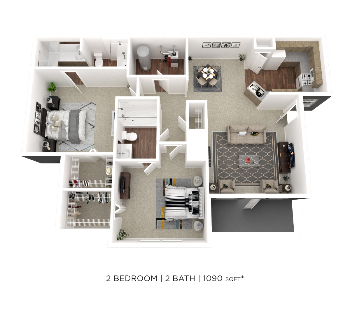 Two Bedroom 2 Bath - 1,090 sqft floor plan