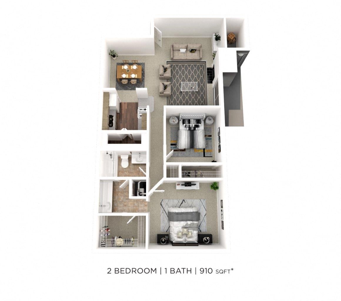 Two Bedroom - 910 sqft floor plan