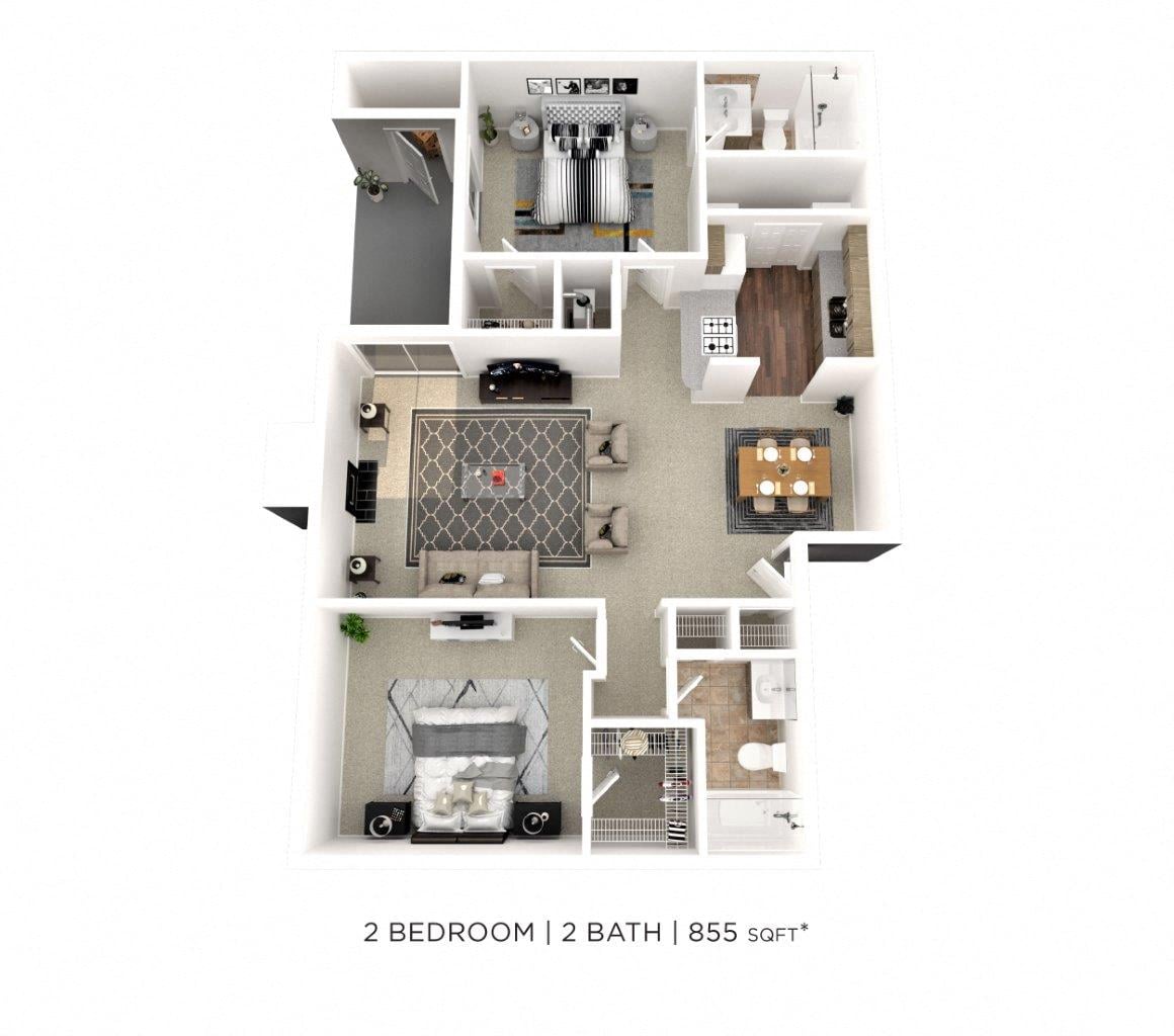 Two Bedroom 2 Bath - 855 sqft floor plan