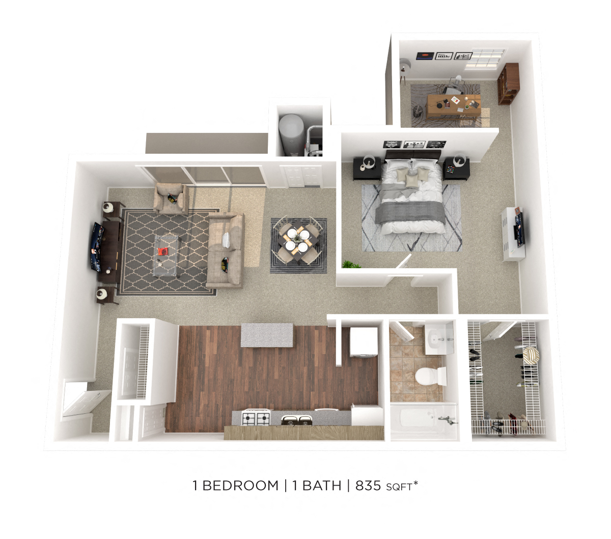 One Bedroom w/ Alcove - 835 sqft floor plan