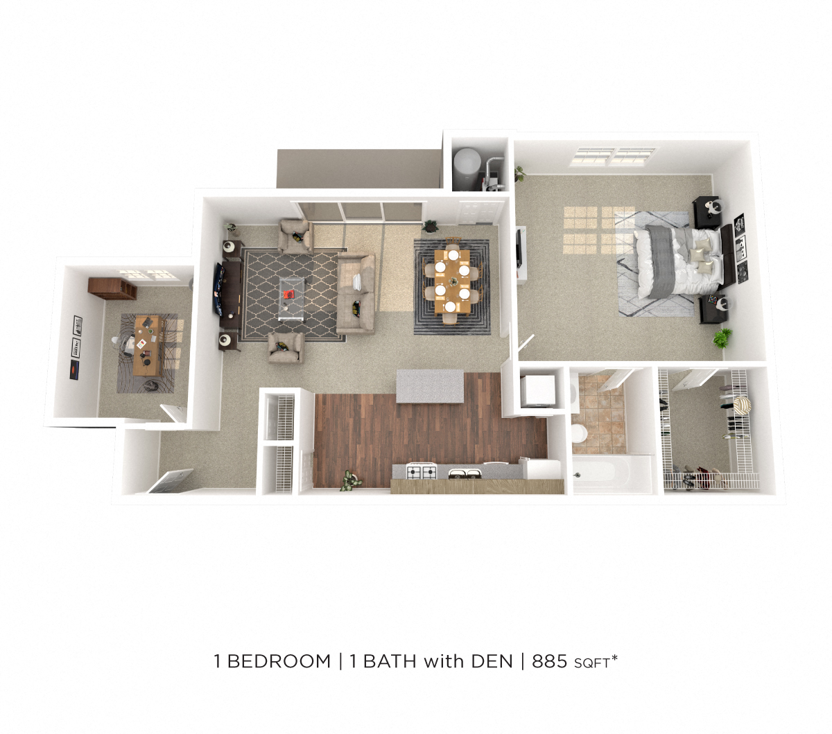 One Bedroom w/ Den - 885 sqft floor plan