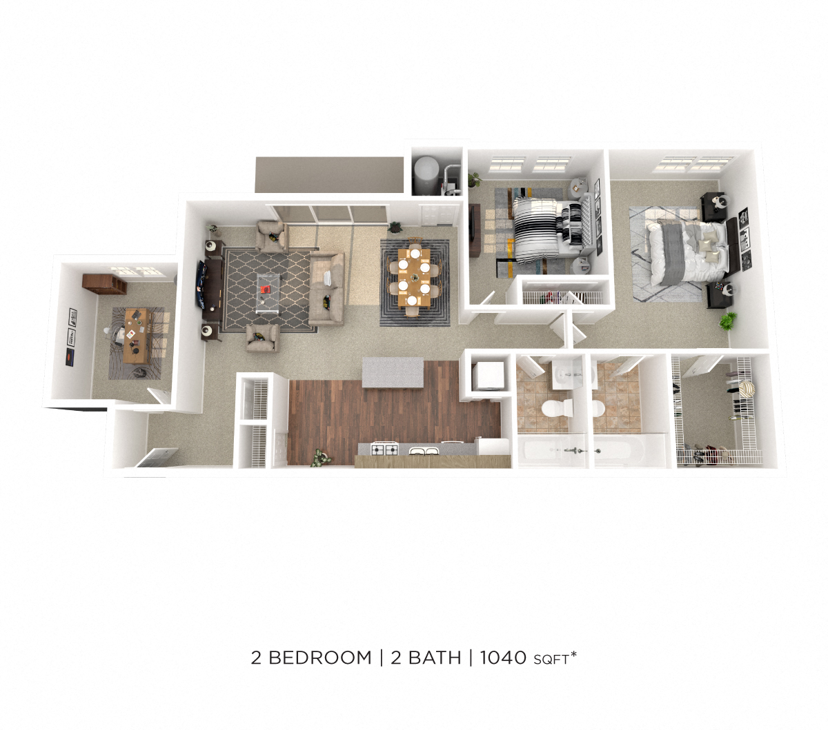 Two Bedroom 2 Bath w/ Den - 1,040 sqft floor plan