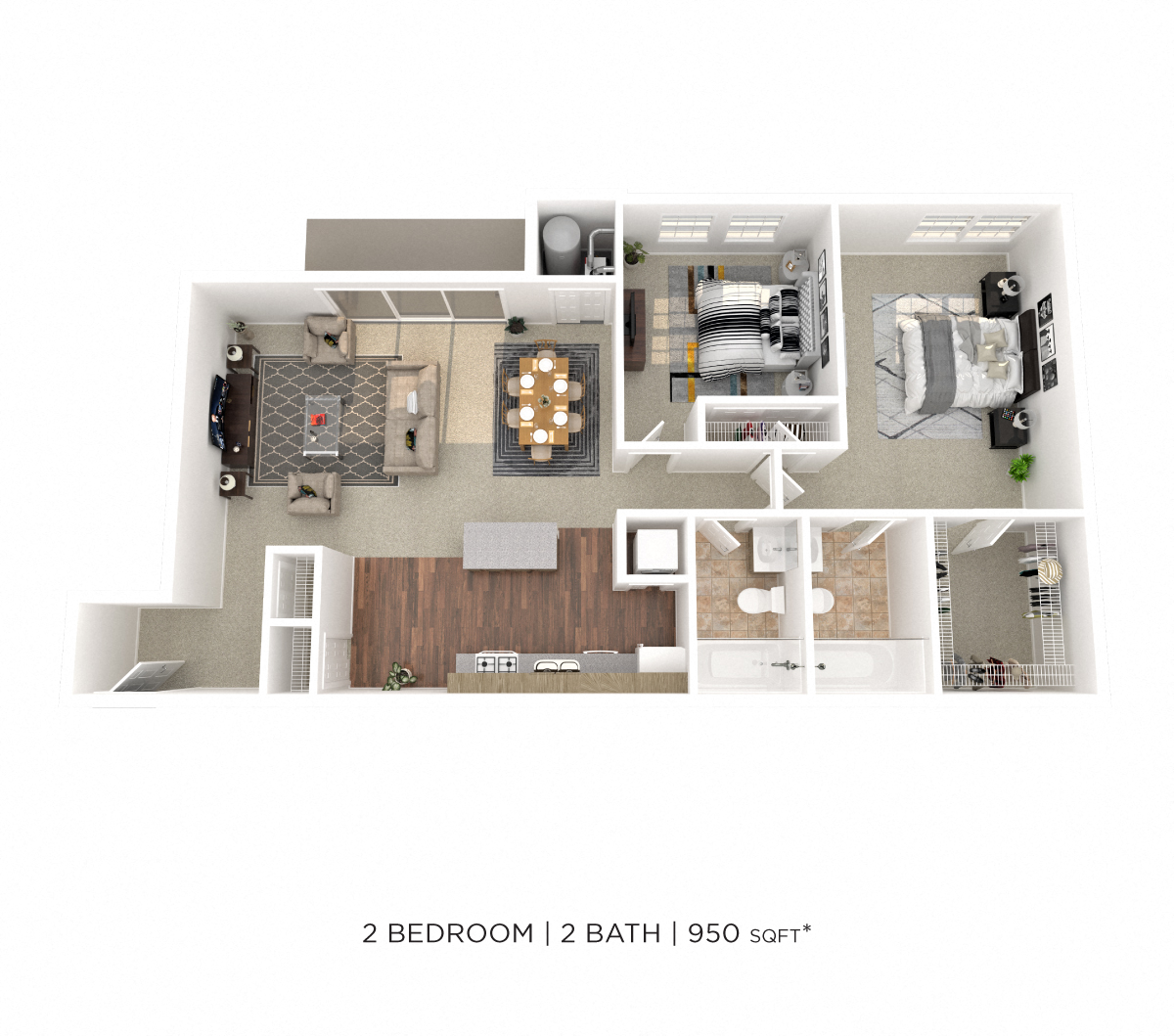 Two Bedroom 2 Bath - 950 sqft floor plan