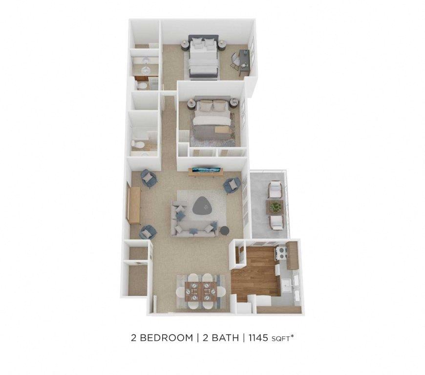 Two Bedroom 2 Bath - 1,145 sqft floor plan