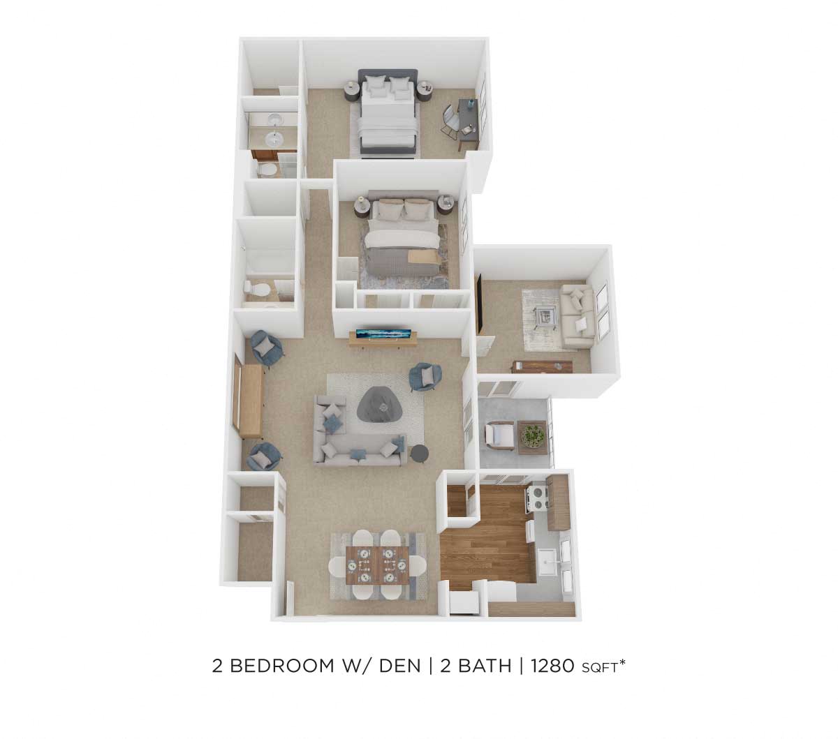 Two Bedroom 2 Bath - 1,280 sqft floor plan