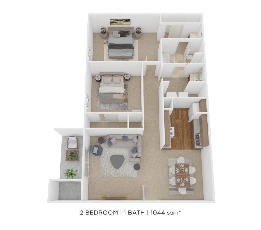 Two Bedroom- 1044 sqft floor plan