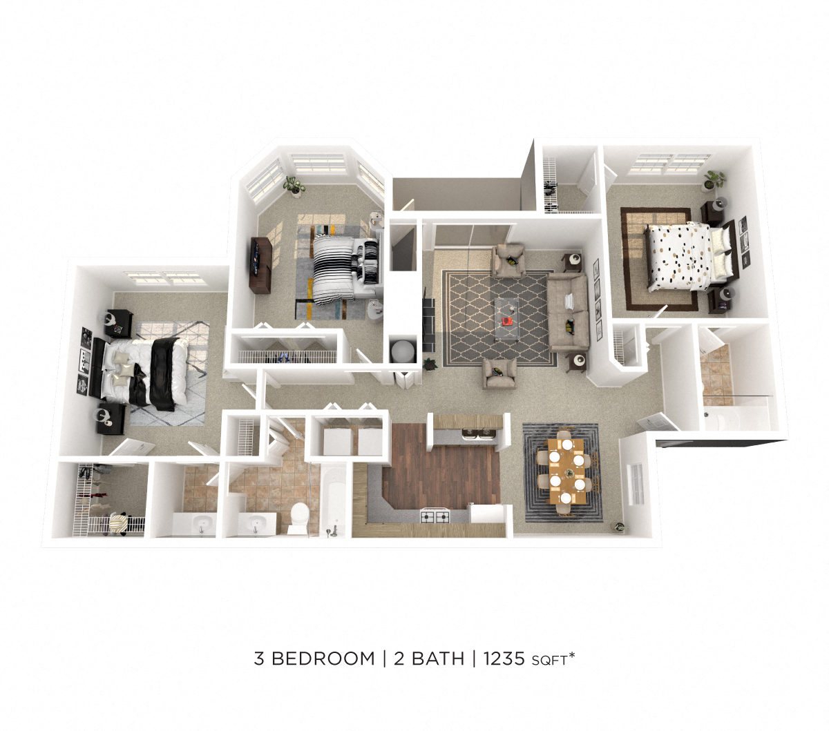 Three Bedroom 2 Bath floor plan
