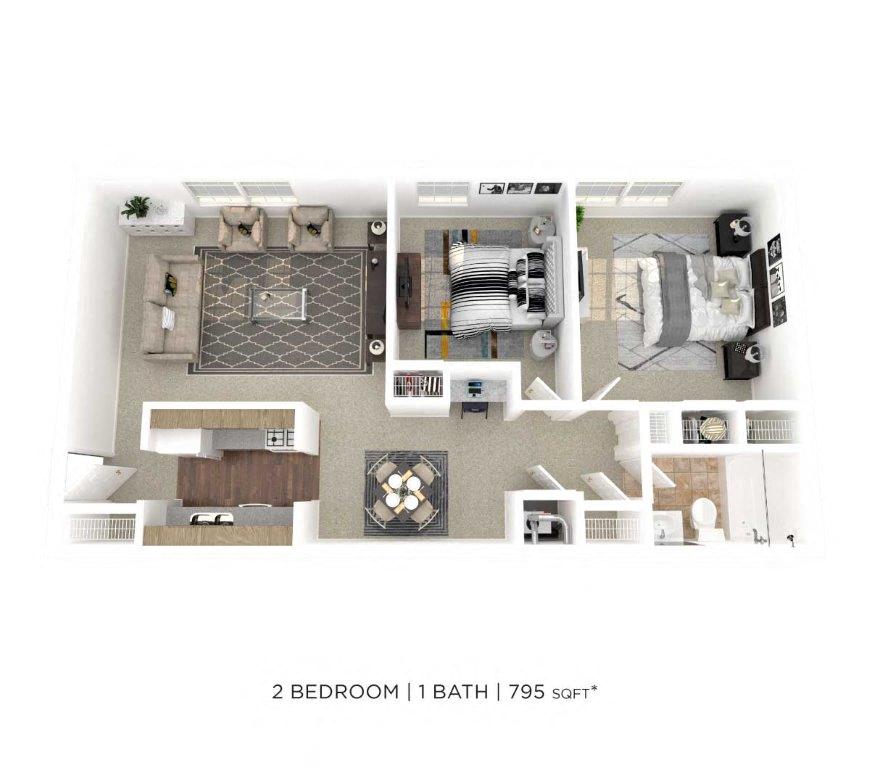 Two Bedroom - 795 sqft floor plan