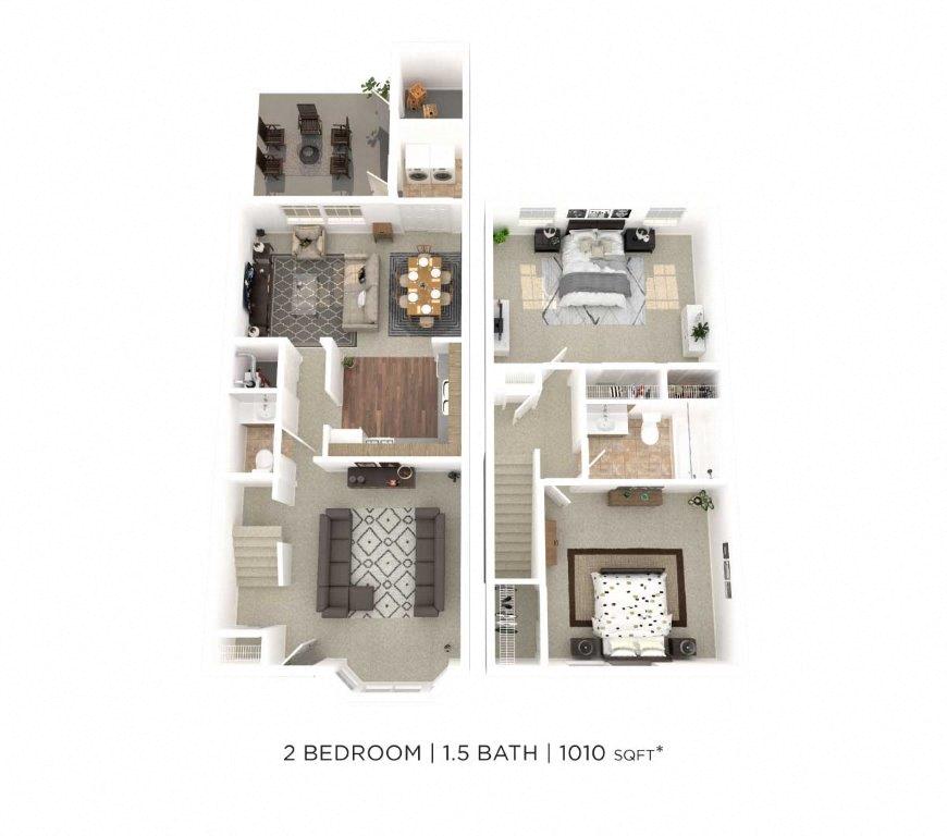 Two Bedroom 1.5 Bath Townhome - 1,010 sqft floor plan