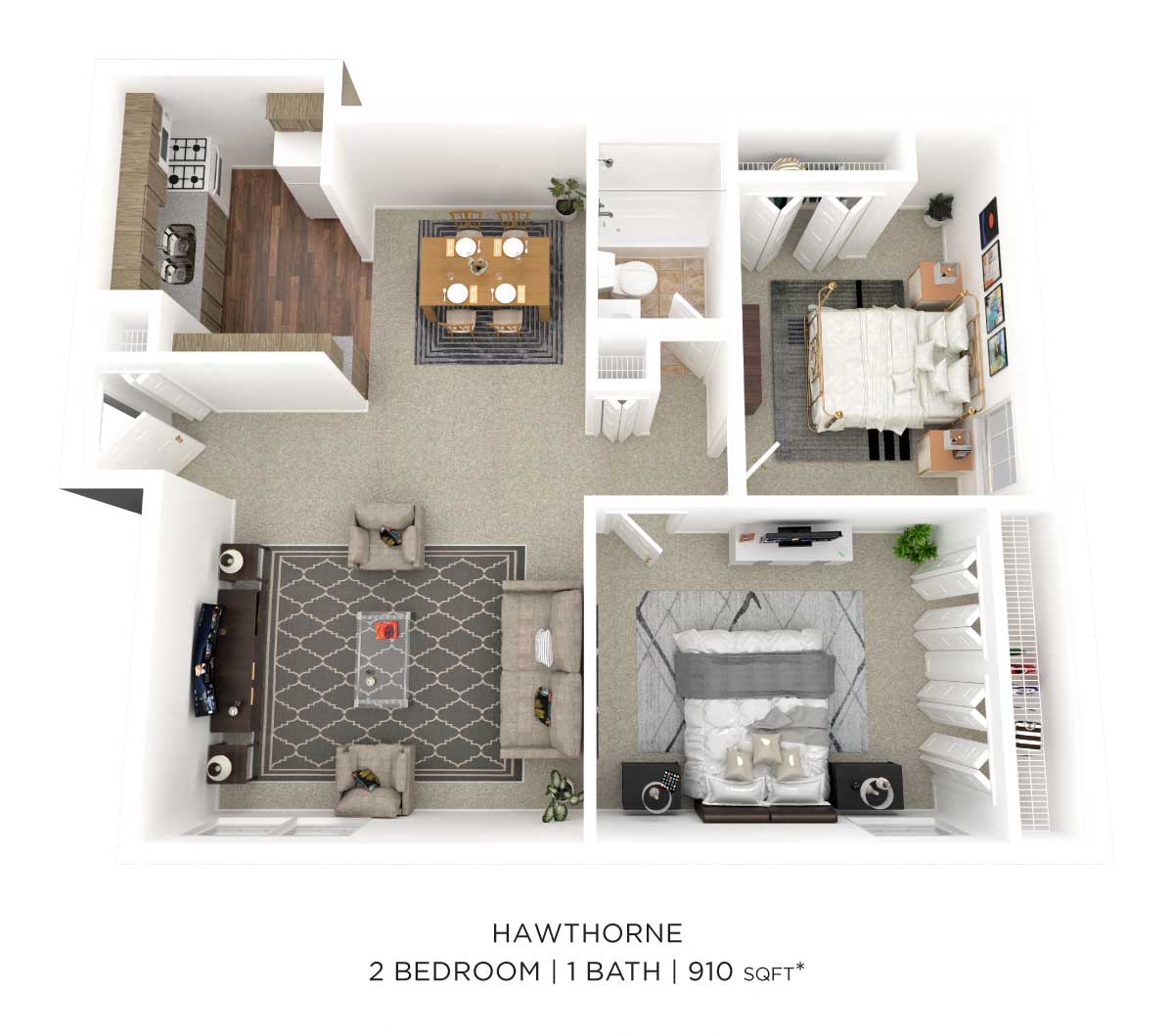 Two Bedroom - 910 sqft floor plan