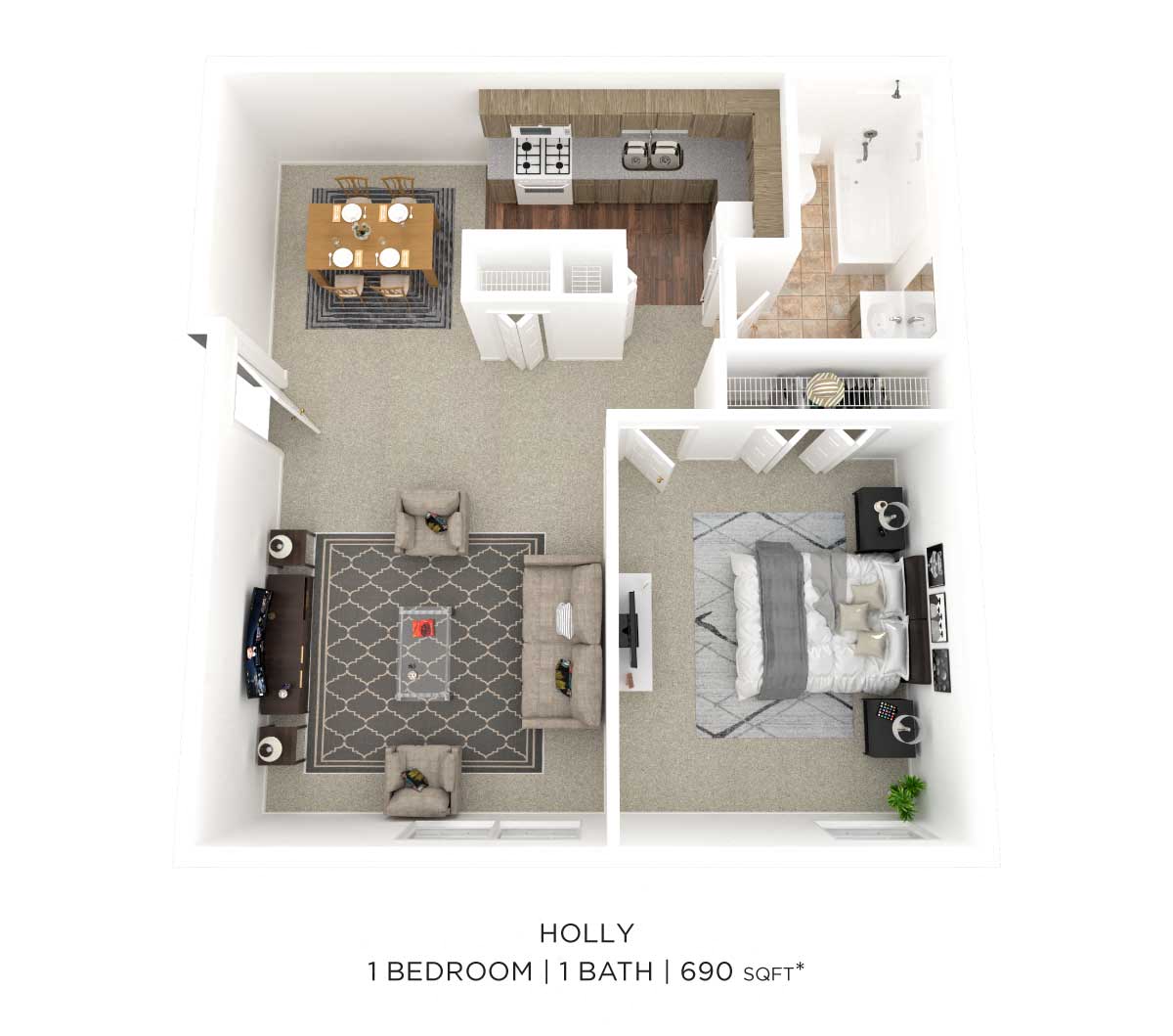 One Bedroom - 690 sqft floor plan