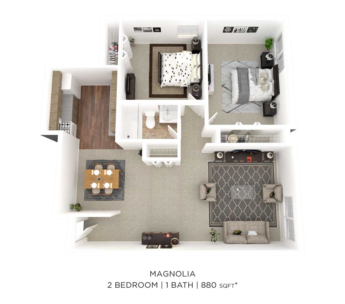 Two Bedroom - 880 sqft floor plan