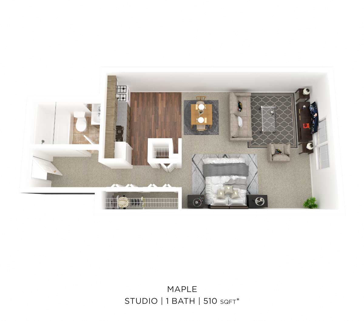 Studio - 510 sqft floor plan