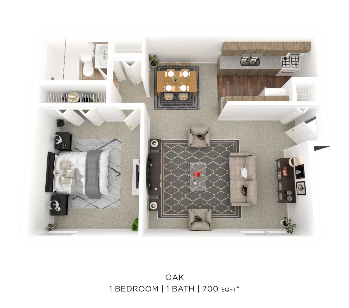 One Bedroom - 700 sqft floor plan