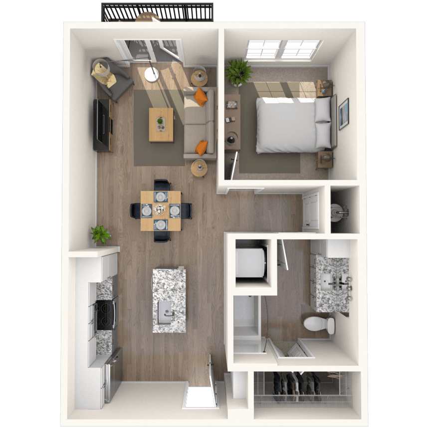 Traditional 1x1 675-743 SF-FP floor plan