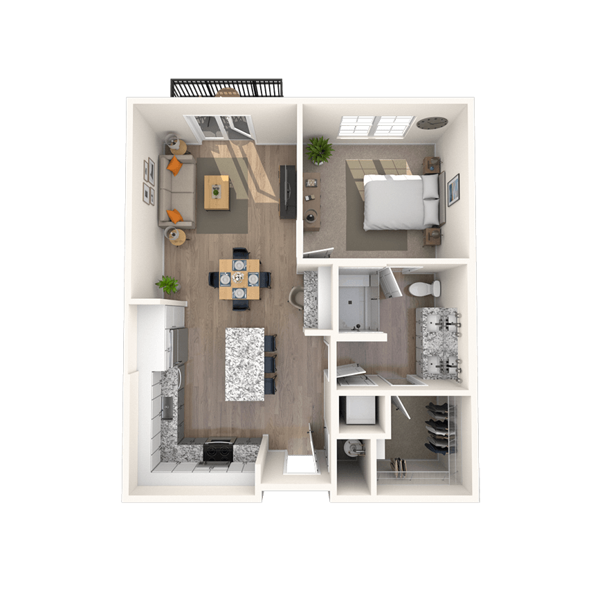 Traditional 1x1 758-780 SF-FP floor plan