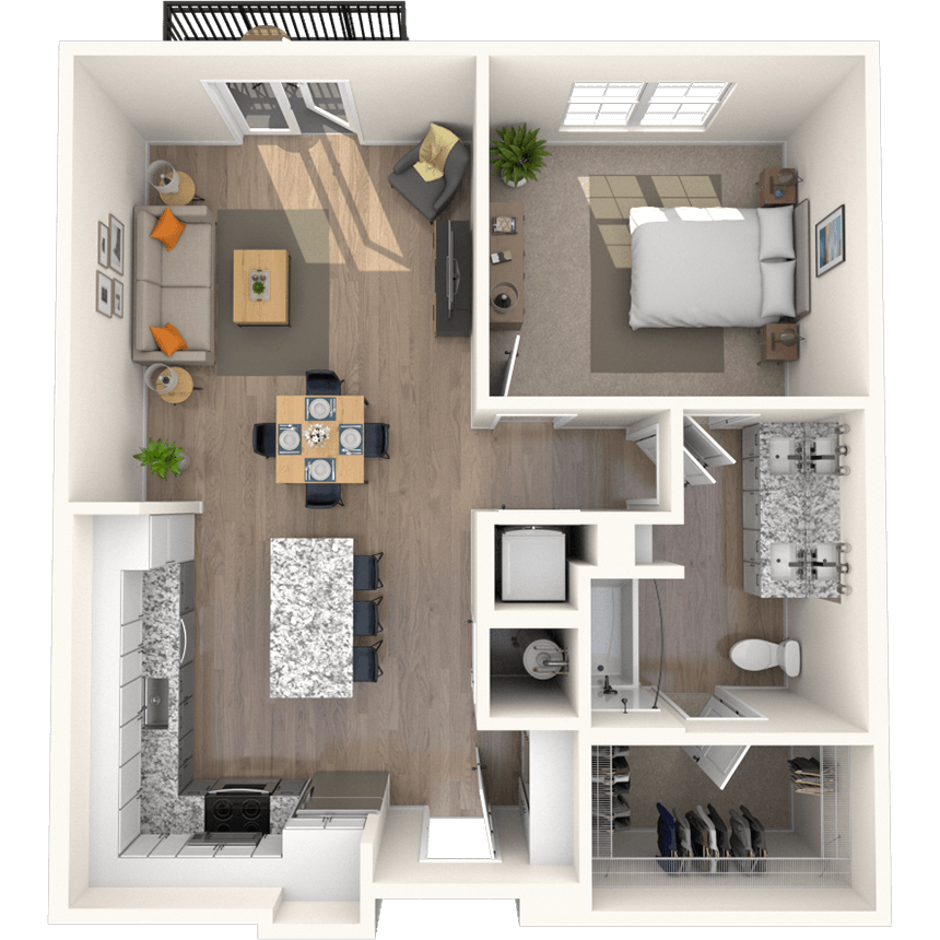 Traditional 1x1 829-888 SF-FP floor plan