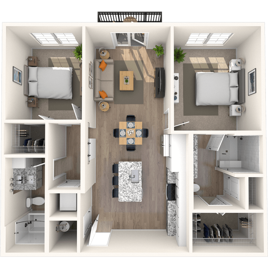 Traditional 2x2 1020-1088 SF-FP floor plan