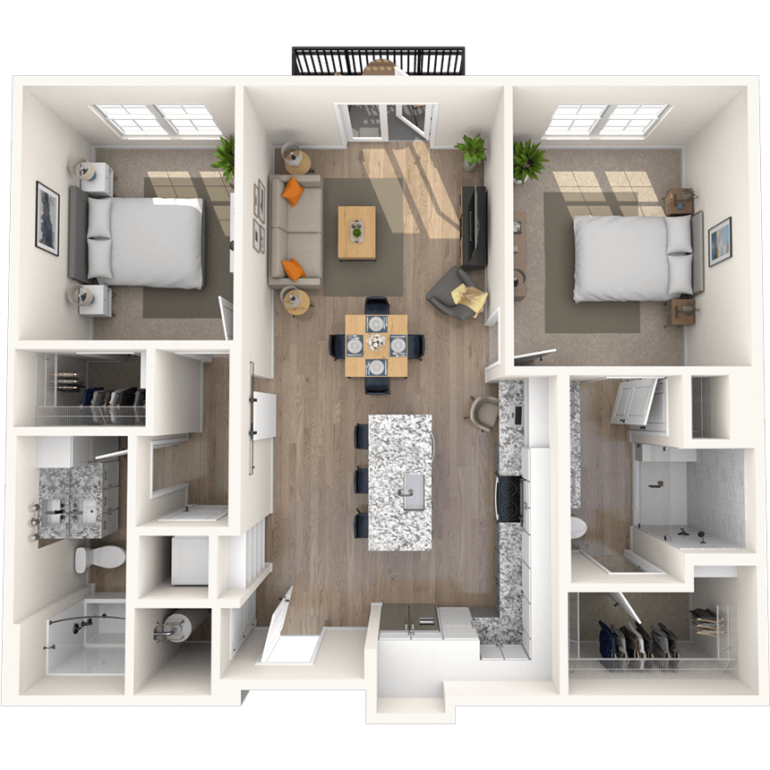 Traditional 2x2 1080-1181 SF-FP floor plan