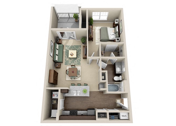 View A1 one Bedroom Floor Plans at Oasis at Montclair Apartments | Apartments in Dumfries, Virginia