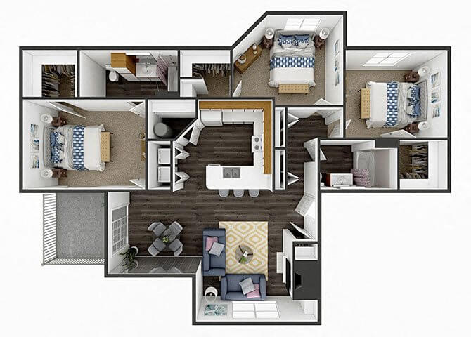 3 Bedroom 2 Bath floor plan