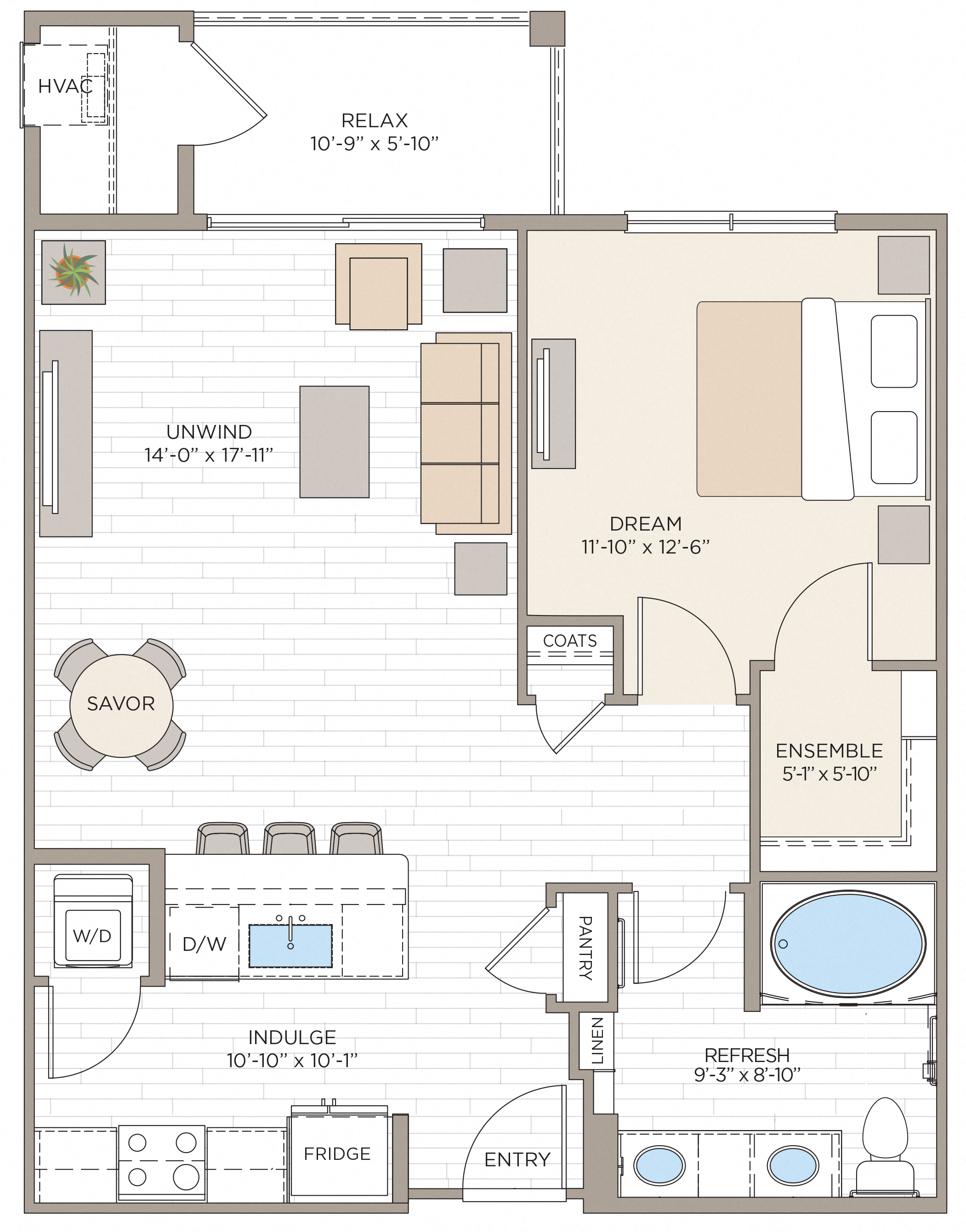 Floorplan for Apartment #14227, 1 bedroom unit at Halstead Maynard Crossing