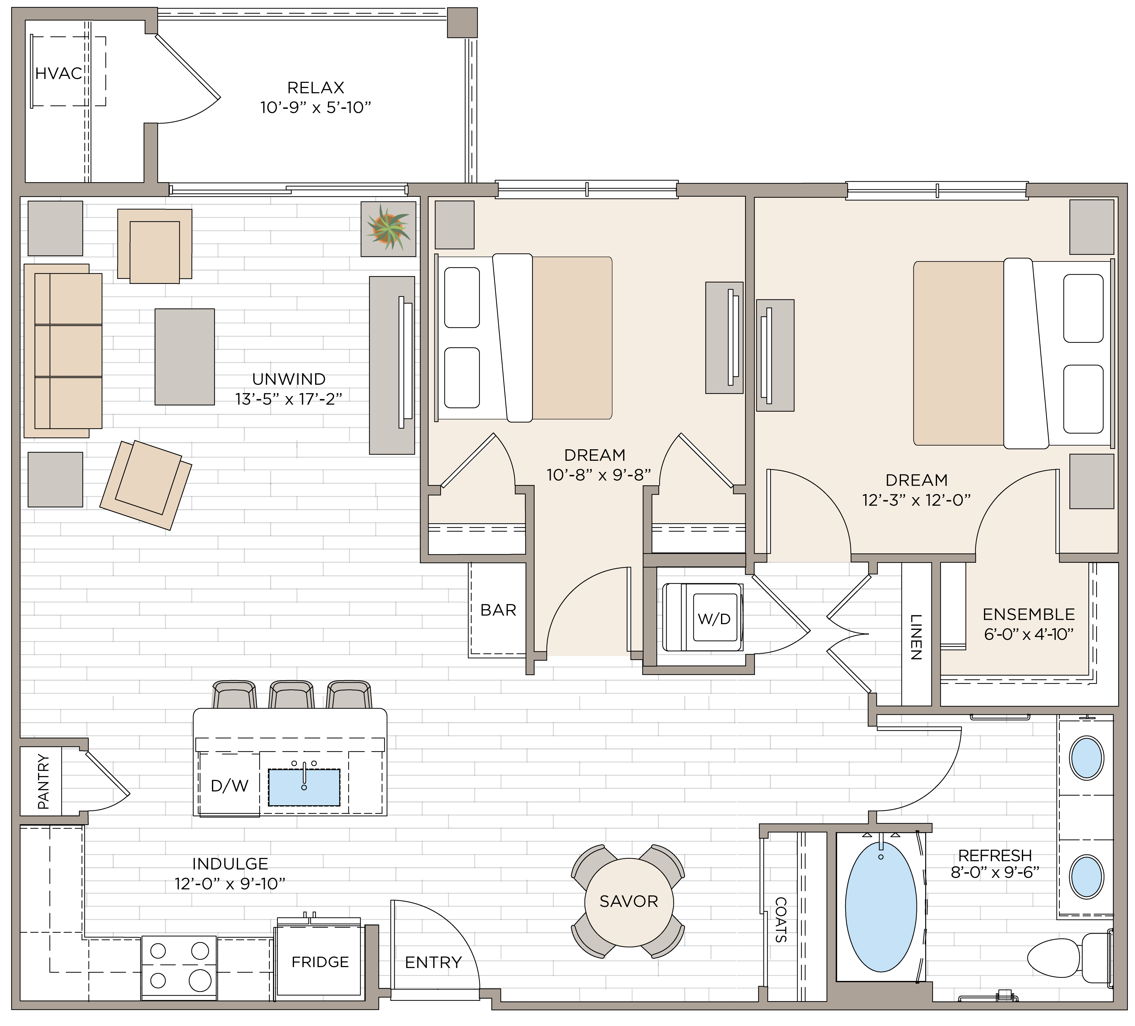 Floorplan for Apartment #14124, 2 bedroom unit at Halstead Maynard Crossing
