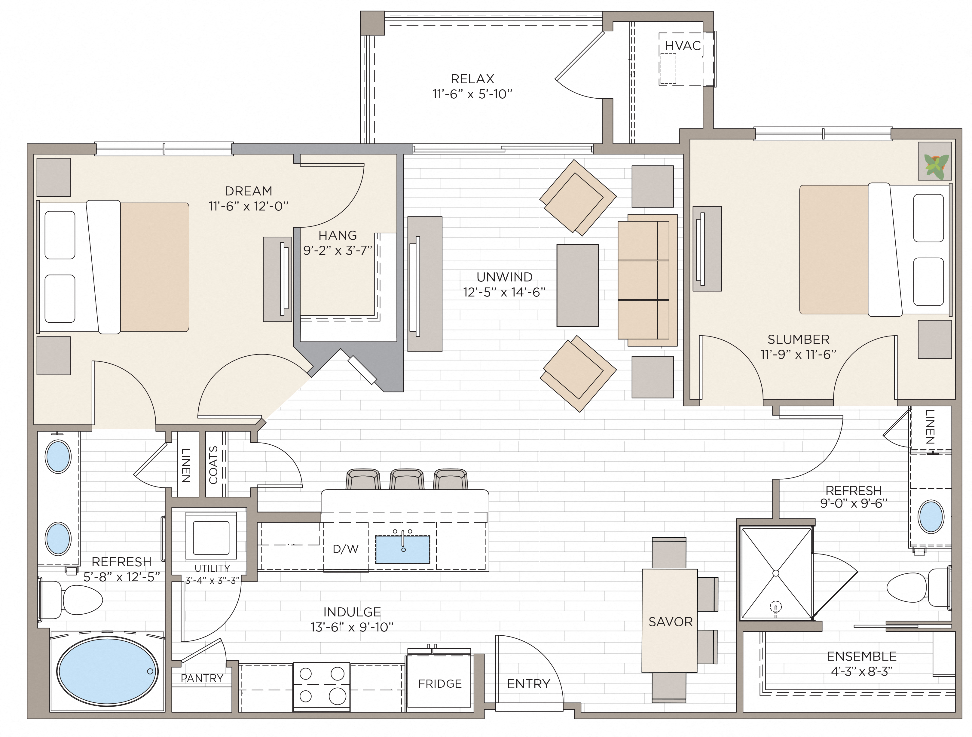 Floorplan for Apartment #14111, 2 bedroom unit at Halstead Maynard Crossing