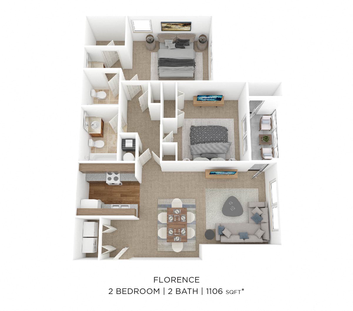 Two Bedroom 2 Bath-1106 sqft floor plan