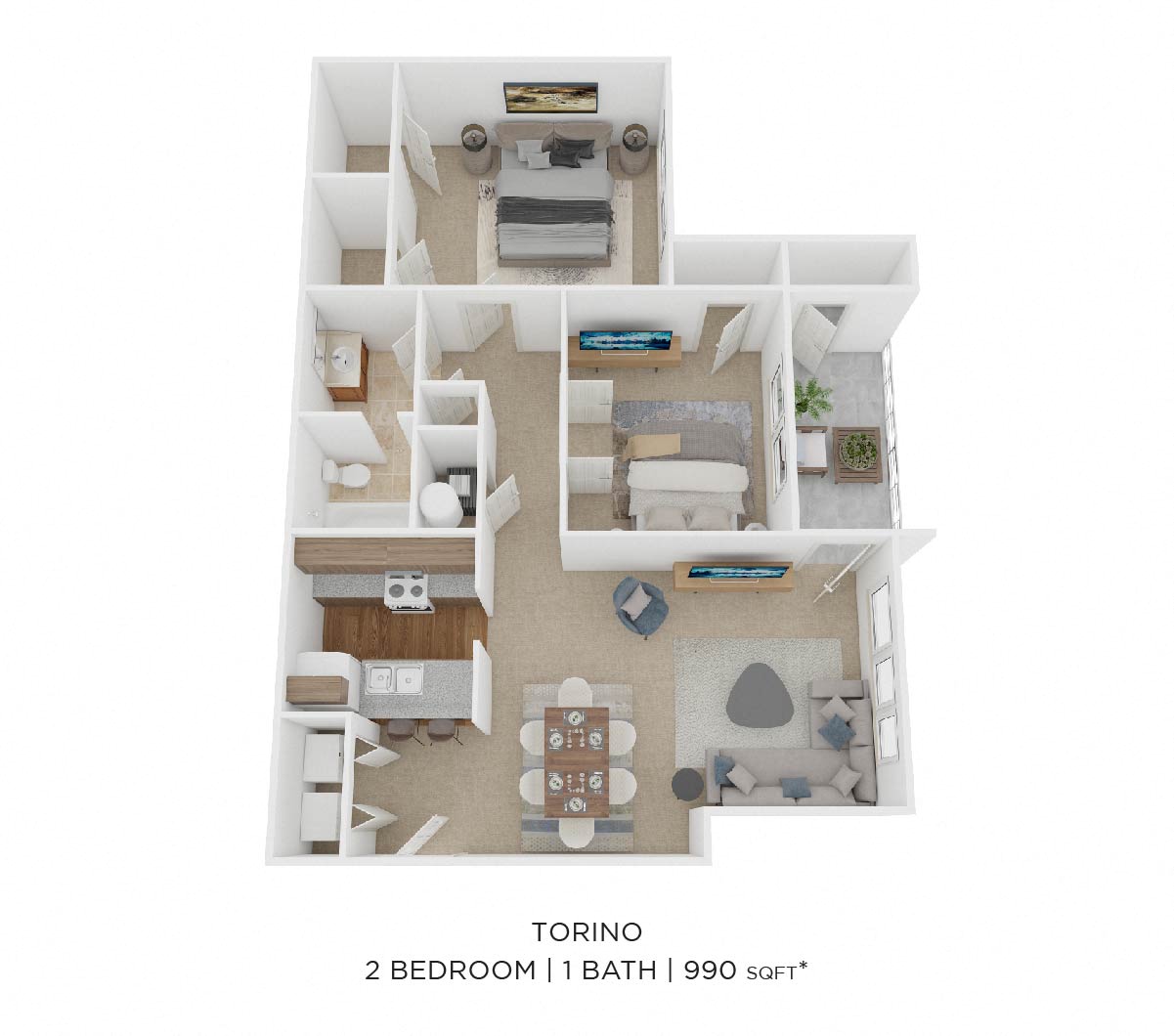Two Bedroom-990sqft floor plan