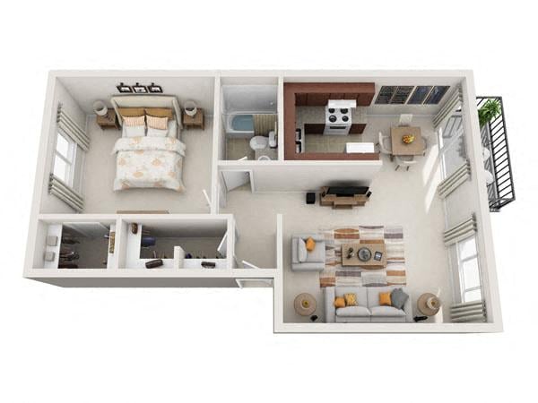 View version A 1 Bedroom Floor Plan  at Lakeside Landing Apartments in Tacoma, Washington