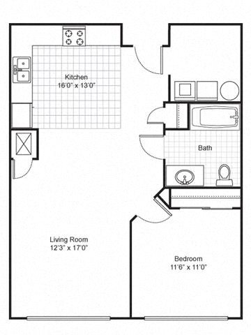 1 Bedroom 1 Bath 2D Floorplan 1 Bedroom 1 Bath 2D Floorplan-Quimby Plaza Apartments Memphis, TN
