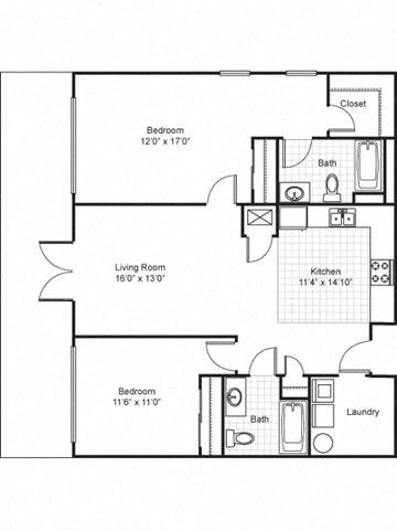 2 Bedroom 1.5 Bath 2D Floorplan 2 Bedroom 1.5 Bath 2D Floorplan-Quimby Plaza Apartments Memphis, TN