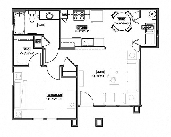 1 Bedroom 1 Bath 2D Floorplan 1 Bedroom 1 Bath 2D Floorplan-The Symphony Apartments Phoenix, AZ