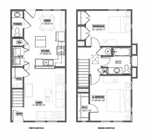 2 Bedroom 1.5 Bath Townhouse 2D Floorplan 2 Bedroom 1.5 Bath Townhouse 2D Floorplan-The Symphony Apartments Phoenix, AZ